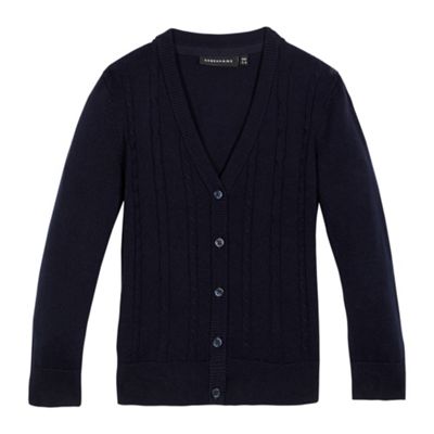 Girls' navy cable knit cardigan